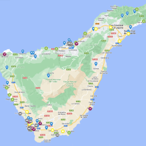 מפת טנריף ב Google Maps עם כל האטרקציות, חופים, מסעדות מלונות ועוד.